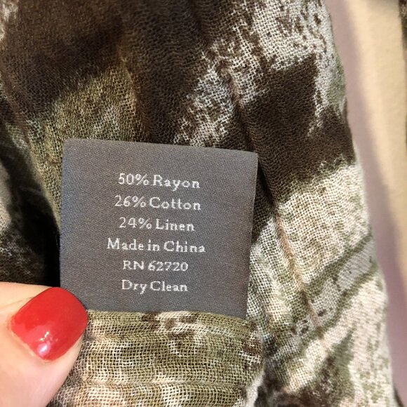 Vince Camuto Brown Green Abstract Print Lightweight Scarf Rayon Linen 80" x 26" - Picture 5 of 9